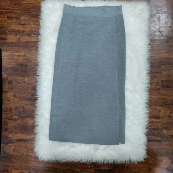 J.Crew Womens XS Gray Merino Wool Blend Wrap Style Midi Skirt - Picture 6 of 12